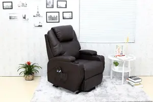 Rise Recliner Chair With Single Motor, Heat And Massage, Remote Control, Pocket Storage And Cup Holders In Brown Bonded Leather