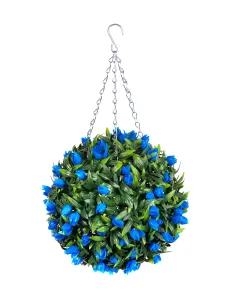 Best Artificial 28cm Blue Tulip Hanging Basket Flower Topiary Ball - Suitable for Outdoor Use - Weather & Fade Resistant