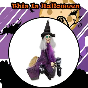 Animated Witch Halloween Kicking Leg Light Decoration Trick or Treat 90cm Purple