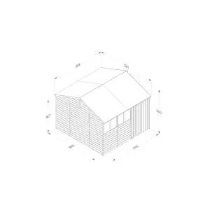 Forest Garden Beckwood Shiplap 10x10 ft Reverse apex Natural timber Wooden Pressure treated 2 door Shed with floor & 4 windows (Base included) - Assembly service included