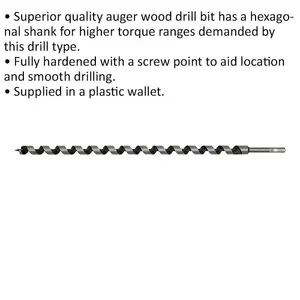 Premium 20 x 600mm Hardened Auger Drill Bit with Hexagonal Shank for Woodworking