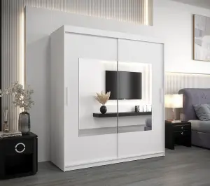 Torino Mirrored Sliding Door Wardrobe in White Matt - Opulent Bedroom Furniture (H)2000mm  (W)1800mm x (D)620mm)