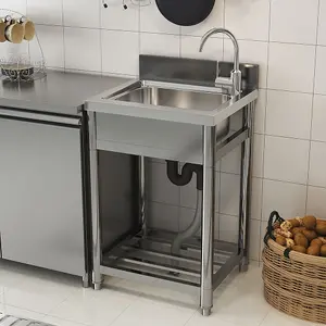 1 Compartment Commercial Floorstanding Stainless Steel Kitchen Sink with Storage Shelf