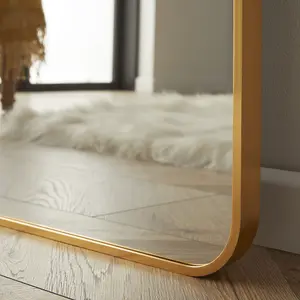 Wall Mirror Camden Rectangular Shape with Brushed Gold Metal Frame- H150cm x W85cm x D3cm for leaning in Bedroom