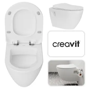 White Wall Hung Toilet Pan & Concealed Cistern Chrome Square Button Flush Plate