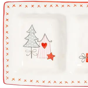 Nicola Spring - Patchwork Christmas Snack Plate - 32 x 13.5cm - White