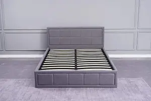 Grey Upholstered Storage Ottoman Gas Side Lift Bed Fabric Bed 4FT6 Double