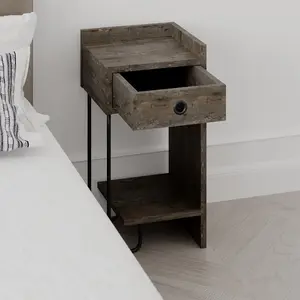 Jan Versatile Modern Bedside Table with Drawer and Open Shelf Dark Coffee / Right Orientation