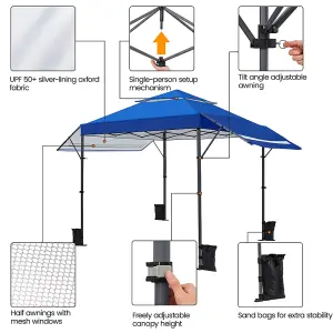 Yaheetech 3mx5m Blue Fabric Pop Up Canopy Tent w/ Side Awnings