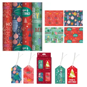 4x 4M Christmas Wrapping Paper Rolls Contemporary Gift Wrap Plus 16 Matching Tags