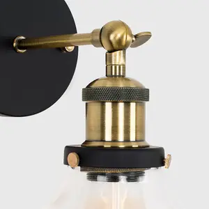 ValueLights Wallace Pair of Industrial Black and Gold Wall Light Fittings with Clear Glass Light Shades