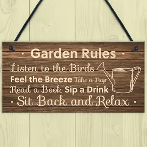 Garden Rules Sign Hanging Shed Summerhouse Plaque Rustic Gift For Family New Home