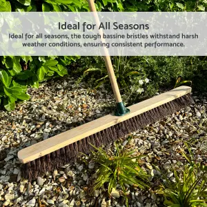 36-Inch Bassine Broom - Extra-Wide Head Heavy-Duty Broom with Wooden Handle - Ultimate Solution for Large Outdoor Areas, Patios