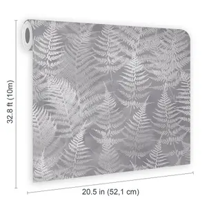 Clarissa Hulse Woodland Fern Pewter Smooth Wallpaper