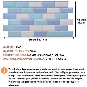 3D Wall Panels with Adhesive Included - 6 Sheets Cover 29.76ft² (2.76m²) - Decorative Subway Tile Pattern in Pastel Mix Colours