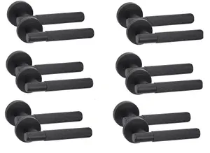 6 Pair Linear T-Bar Door Handles Matt Black Finish - Golden Grace