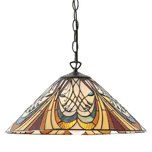 Tiffany Glass Hanging Ceiling Pendant Light Bronze Chain Down Lamp Shade i00121