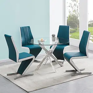 Daytona Round Glass Dining Table With 4 Gia Teal White Chairs