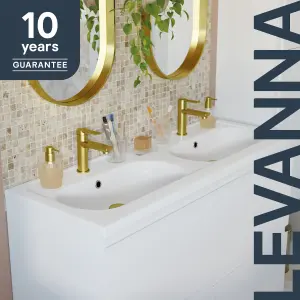 GoodHome Levanna Double Gloss White Rectangular Vanity Basin (W)120.6cm