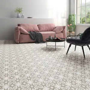 GoodHome Italo Grey & white Flower mosaic Stone tile effect Textured Mineral filler & polypropylene (PP) Click vinyl Flooring Sample