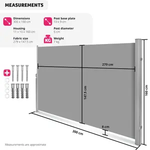 Garden Privacy Screen - retractable side awning - grey