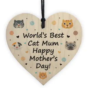 Red Ocean Novelty Mothers Day Cat Mum Funny Wooden Heart Gift For Cat Lover Gift For Mum