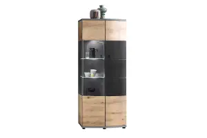 Dera 32 Tall Display Cabinet in Oak Artisan & Graphite Grey - W700mm H1710mm D380mm, Modern and Luxurious