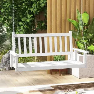 Costway 2-Person Porch Hanging Swing Chair Wooden Garden Swing Bench w/ Slatted Back