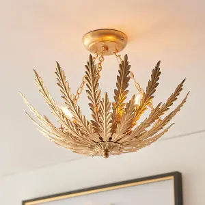 Damita Gold Leaf Decorative Floral 3 Light Ceiling Pendant