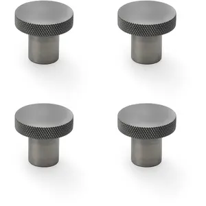 4 PACK - Knurled Round Radio Cupboard Door Knob 30mm Diameter Antique Nickel Pull Handle