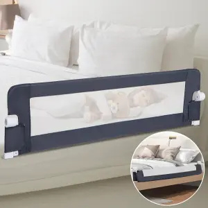 COSTWAY Foldable Bed Rail 152 CM Baby Bed Guard Rail w/ Adjustable Safety Strap