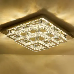 3 Square Layered Large Size Glamourous Crystal Chandeliers LED Ceiling Light 70cm Dimmable