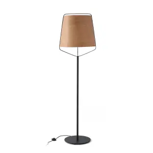 Luminosa Stood 1 Light Floor Lamp Black, Wood, E27