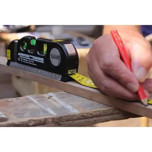 Multi-Purpose Laser Level Compact DIY Tool with 3 Bubble Spirit Levels, 3 Laser Modes & 8ft Measuring Tape - H6.3 x W19 x D2.8cm