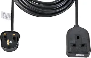 Rubberised Plastic 1 Gang Extension Lead, Black, 5m