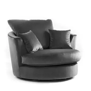 Brooklyn Plush Velvet Fabric Swivel Chair 360 Rotation Foam Grey