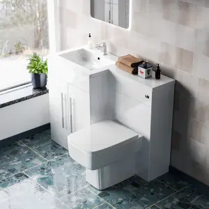 Nes Home 1100mm Left Hand Freestanding White Basin Vanity Unit with WC Unit & BTW Toilet