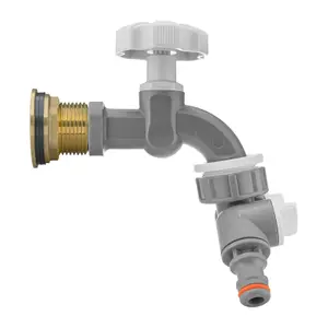 Water Butt Replacement Tap BRASS Metal Lever UK Bib Outlet Barb Quick Hosepipes Grey tap + valved splitter  1"