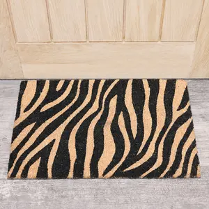 Melody Maison Black & Natural Zebra Print Coir Door Mat