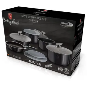 URBNLIVING Height 8.4cm Berlinger Haus 12Pc Carbon Pro Space Saving Cookware Set Pots Pans Induction Lids Handle