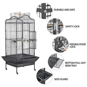 Yaheetech Black Rolling Black Bird Cage with Open Playtop Large