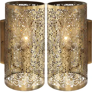 2 PACK Dimming LED Wall Light Pretty Brass Birds Steel Shade Modern Lamp Fitting