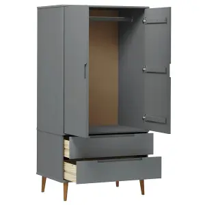 Wardrobe MOLDE Grey 90x55x175 cm Solid Wood Pine