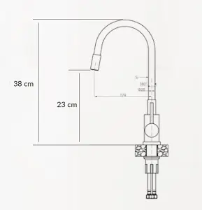 Quadron Maggie Stretch kitchen tap, Grey/Brushed Steel