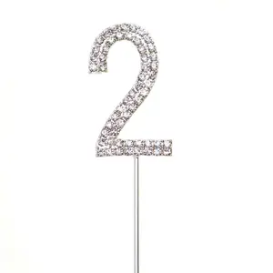 Silver 2 Sparkley Diamond Cake Topper Number 2 for Birthday Anniversary