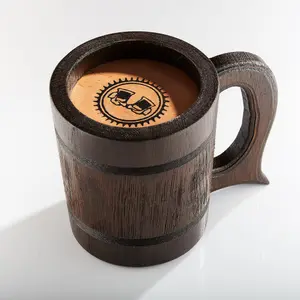 Handmade Large Oak Wooden Tankard Mug - Amazing Craftsmanship and Quality Materials - Heavy Duty & Long-Lasting Dark Brown Mug