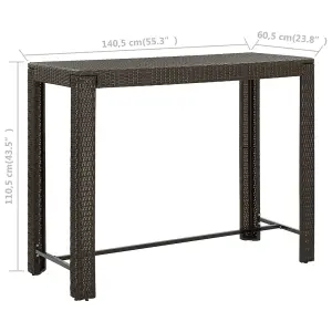 Berkfield Garden Bar Table Brown 140.5x60.5x110.5 cm Poly Rattan