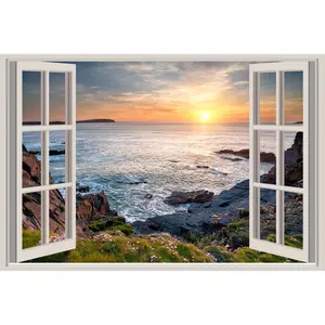 Cornish Coast Through A 3D Window View. Canvas Print Wall Art Picture 30" X 20"