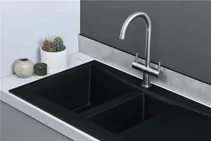 Liquida SEV150BL 1.5 Bowl Composite Reversible Black Kitchen Sink And Waste Kit