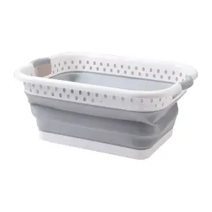 Grey Plastic Foldable Laundry Basket - 39L